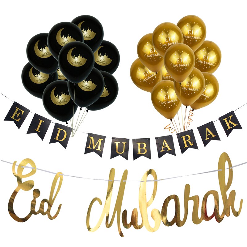 Eid Mubarak Banner Bunting Balloons  Decoration