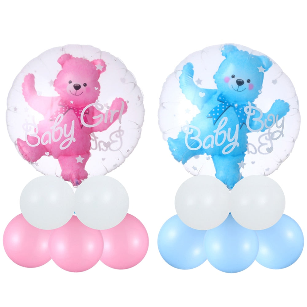 4D Transparent Blue Pink Bubble Balloon Bear