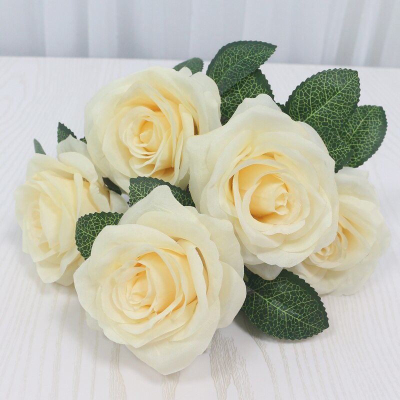 Rose Silk Artificial Flowers Small Bouquet 5 Head