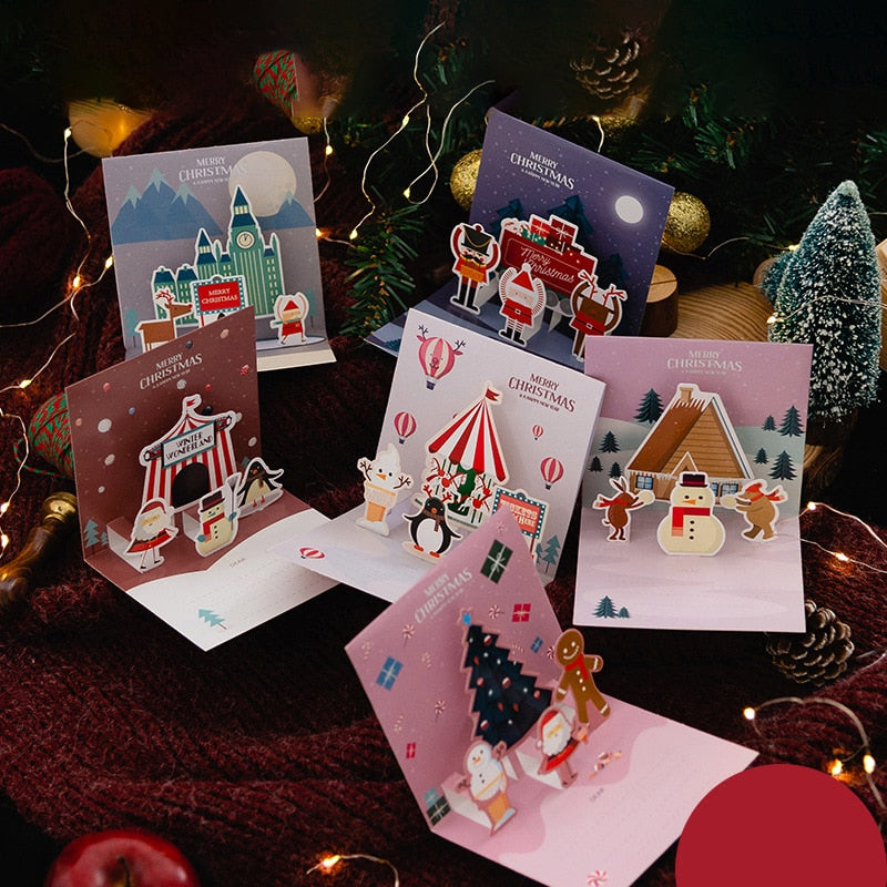 Christmas Card 3D Pop UP Marry Christmas Greeting Cards Party Invitations