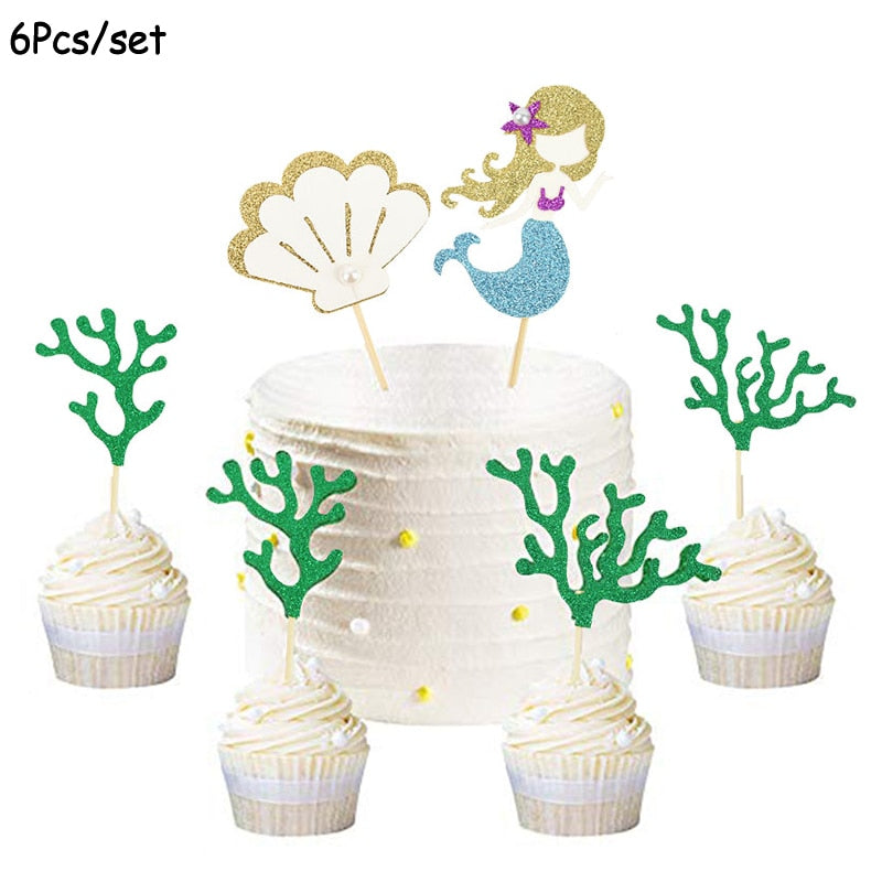1 Set Mermaid Party Happy Birthday Cake Toppers