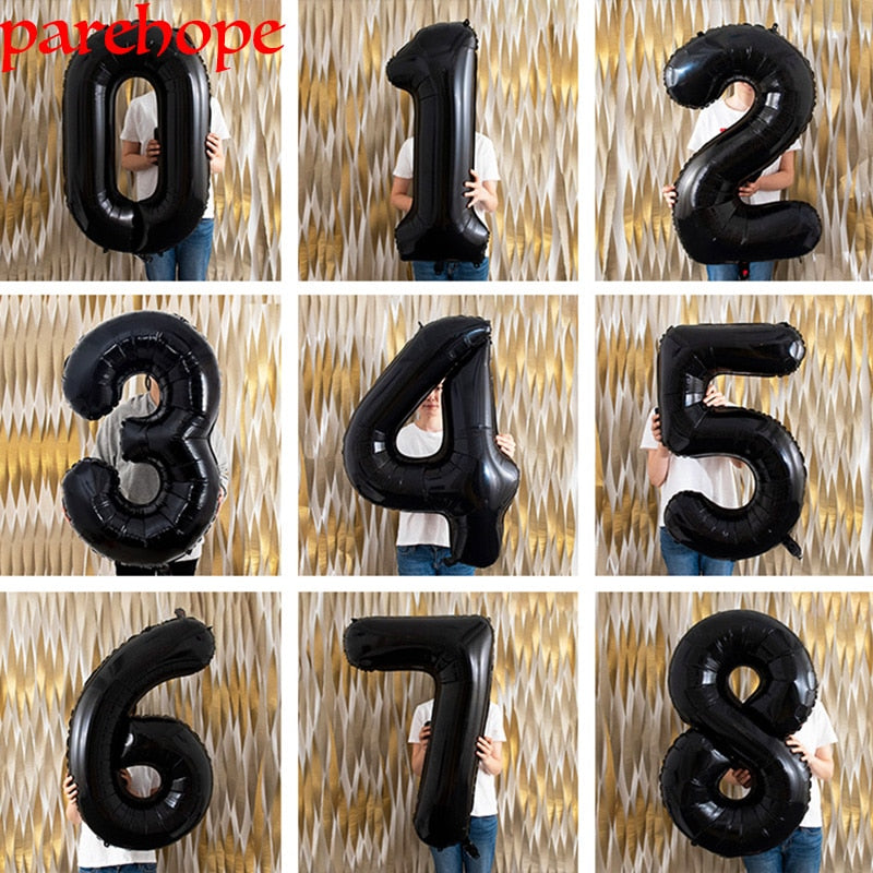Black Figure Number Foil Balloon Banner Birthday Decoration