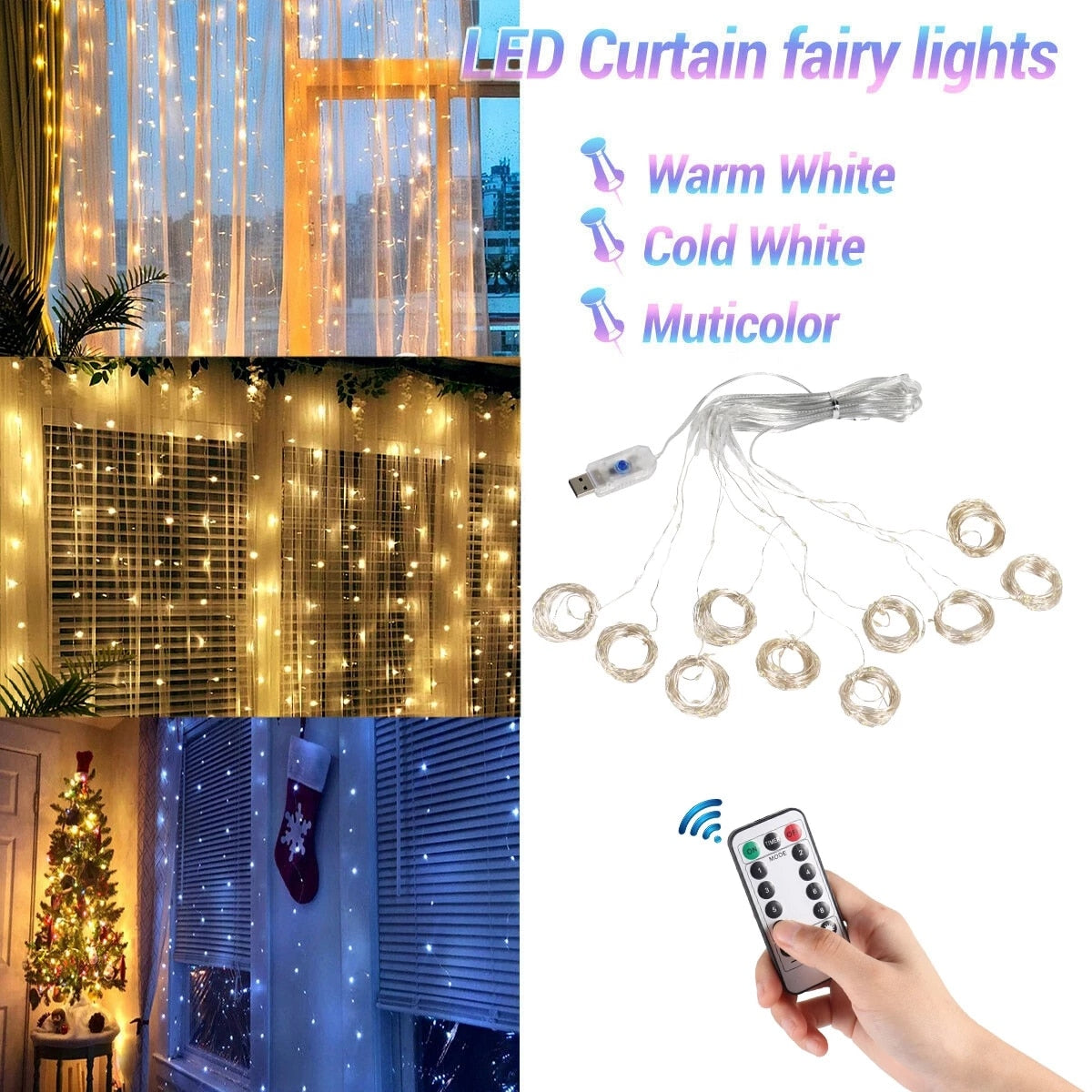 Christmas Lights Curtain Garland Decorations