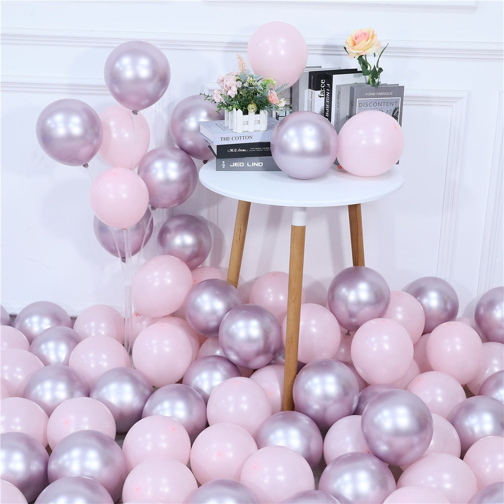 Pink Silver Confetti balloons Set Chrome metallic