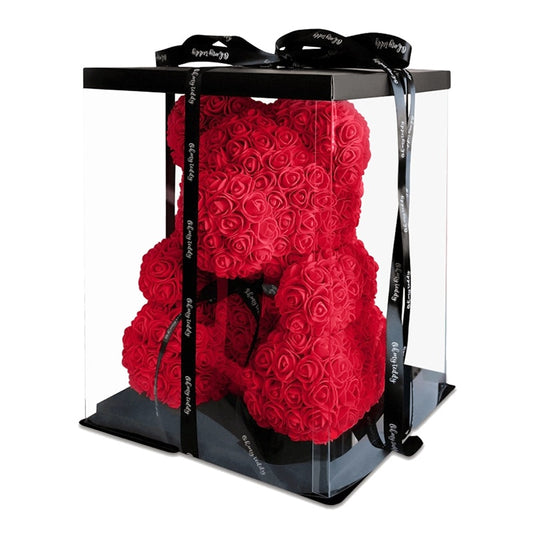 Red Teddy Bear of Rose Flower Artificial Christmas Gift Box