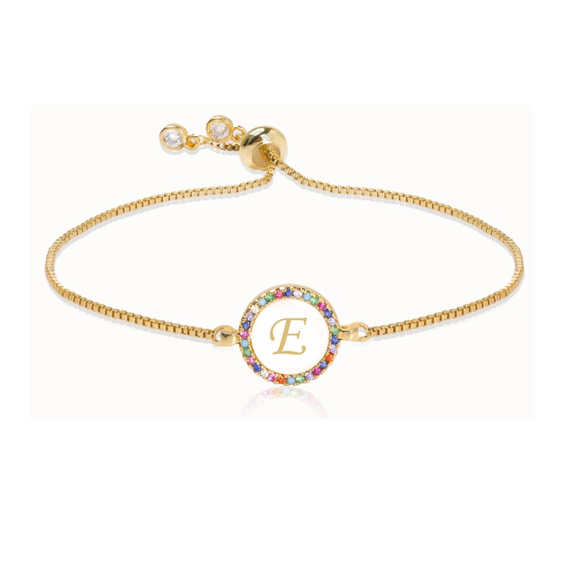 Adjustable Rainbow Zircon 26 Letter Bracelet