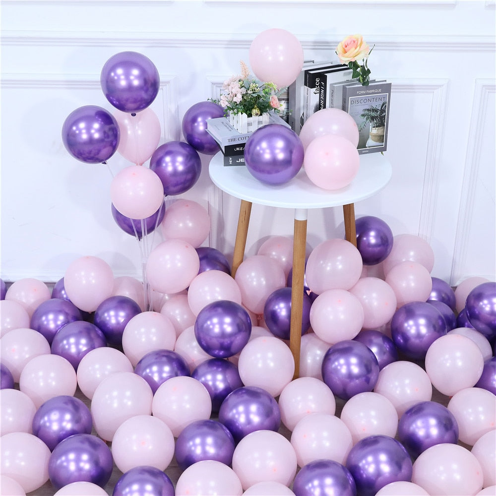 Pink Silver Confetti balloons Set Chrome metallic