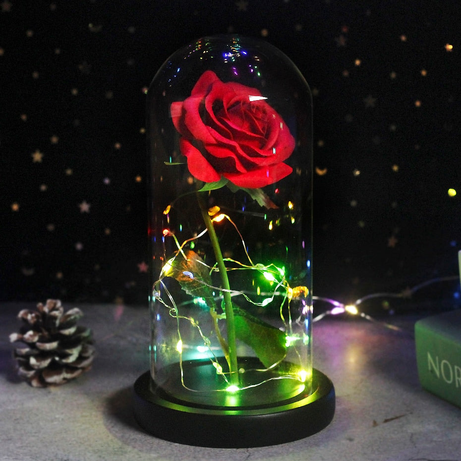 Beauty And The Beast Rose Rose In LED Glass Dome