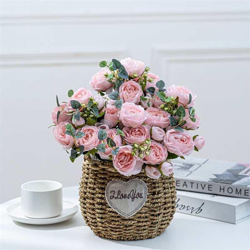 Rose Pink Silk Peony Artificial Flowers Bouquet