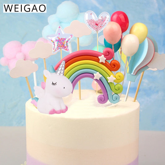 Rainbow Cake Toppers Unicorn Cloud Balloon Cake Flags