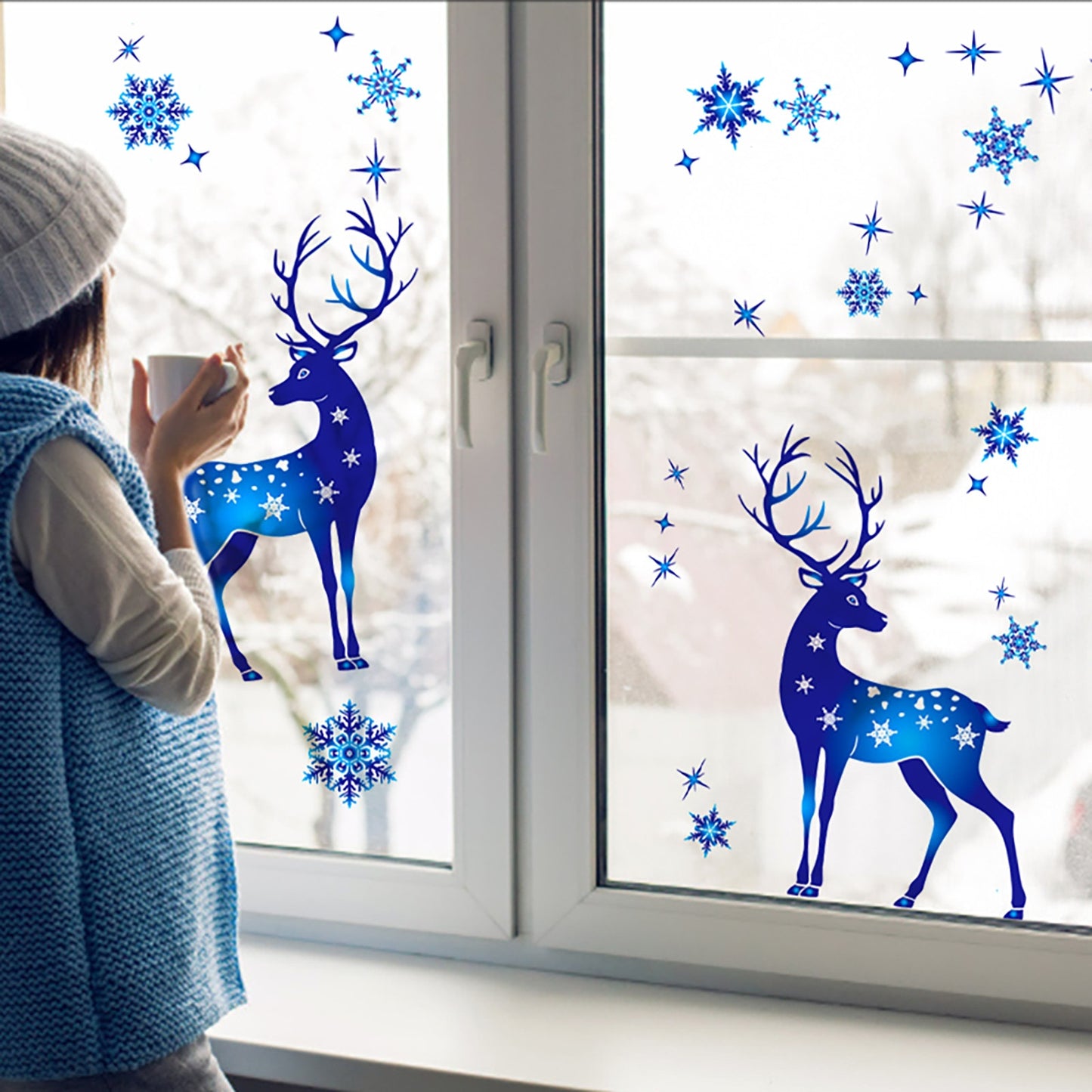 Christmas Window Glass Sticker Elk Snowflake