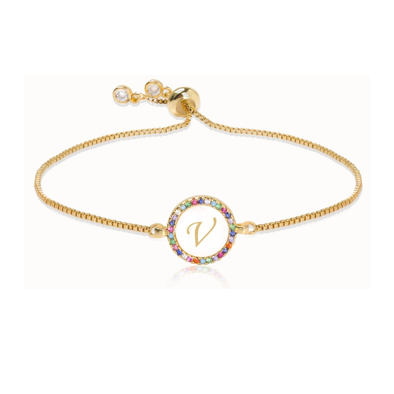 Adjustable Rainbow Zircon 26 Letter Bracelet