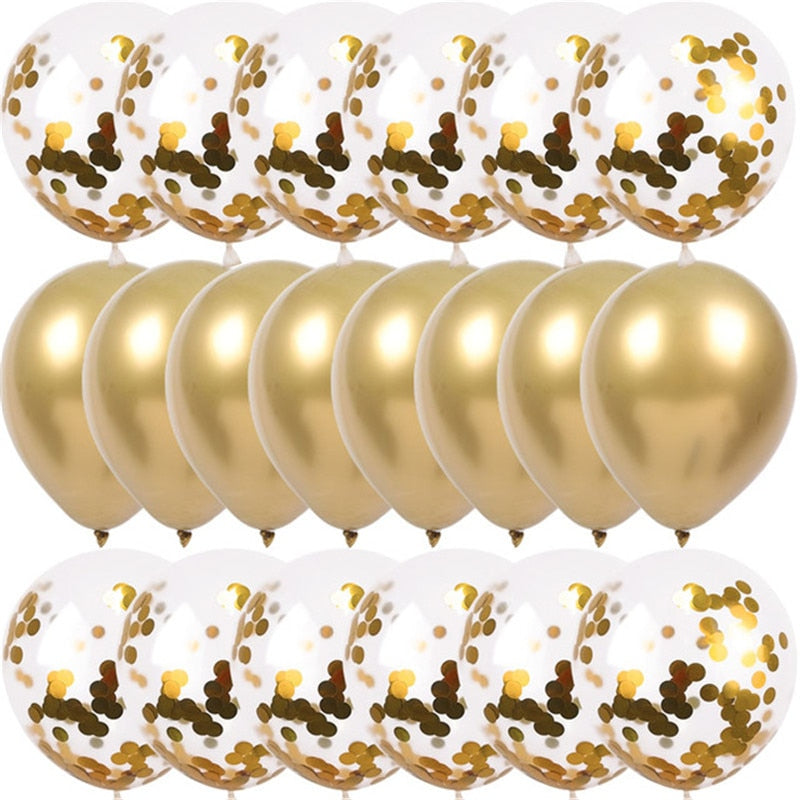 Gold Confetti Balloons Set Metallic Chrome balloon
