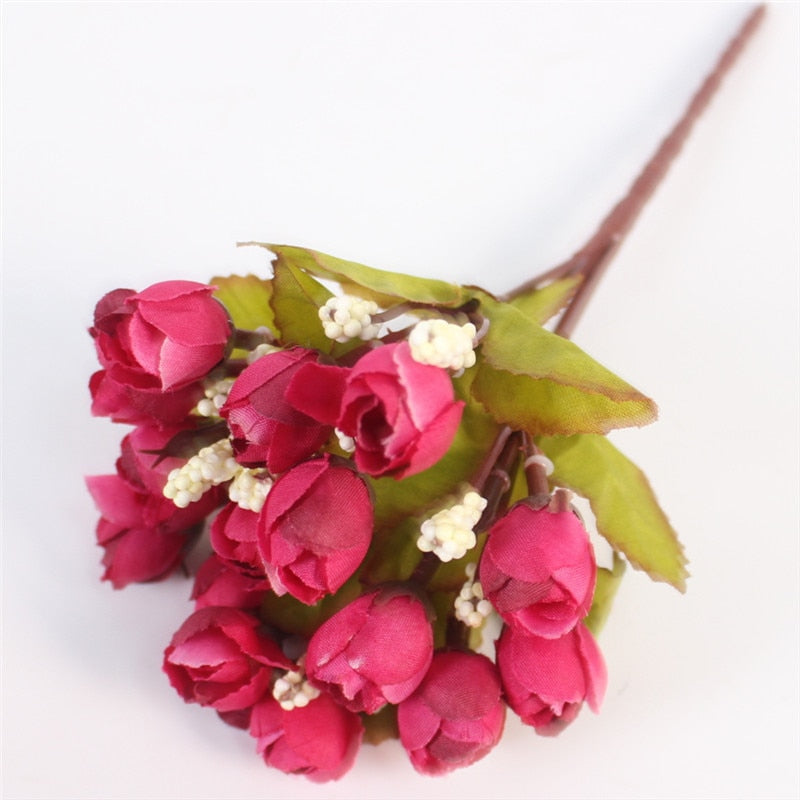 Bouquet Small Bud Roses Bract Silk Artificial Flower