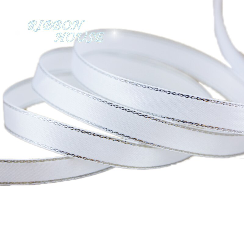 White Silver Edge Satin Ribbon