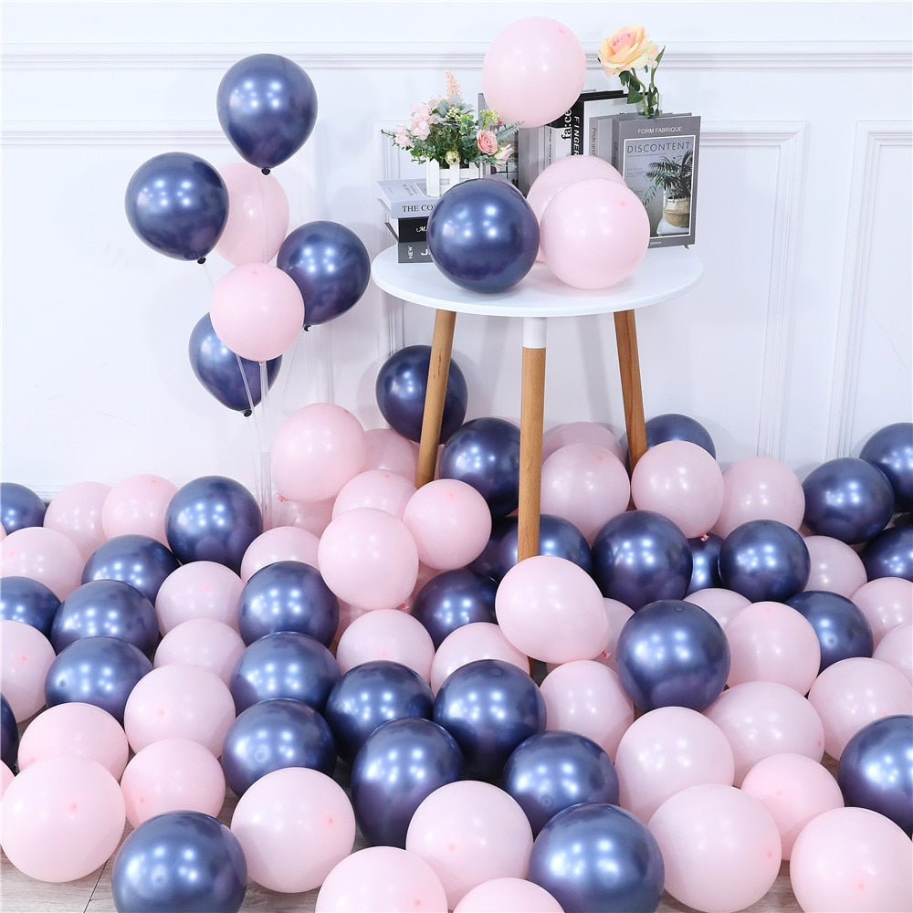 Pink Silver Confetti balloons Set Chrome metallic