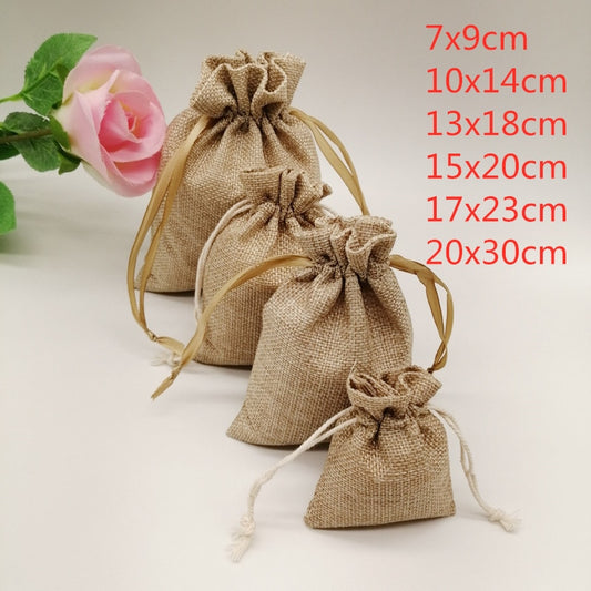 Natural Linen Burlap Bag Jute Gift Bag Drawstring