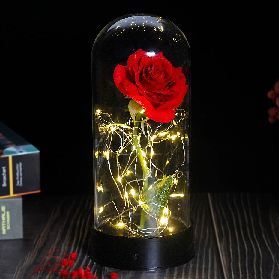 Beauty And The Beast Rose Rose In LED Glass Dome