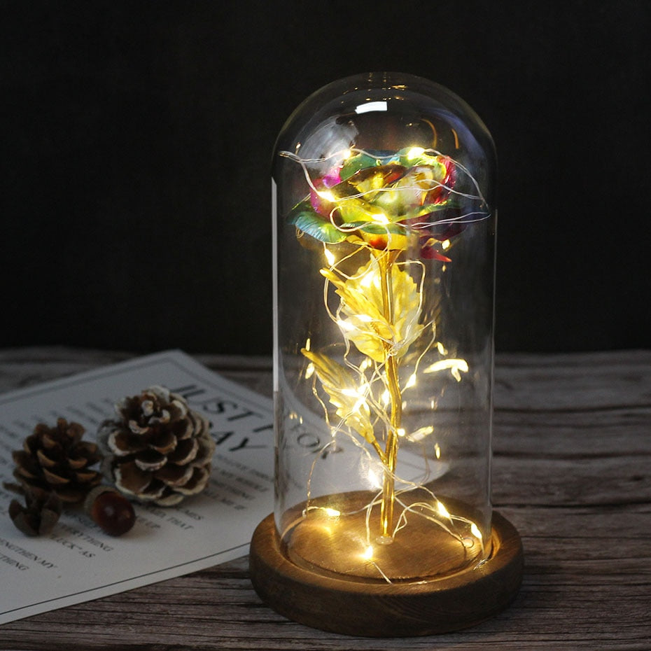 Beauty And The Beast Rose Rose In LED Glass Dome