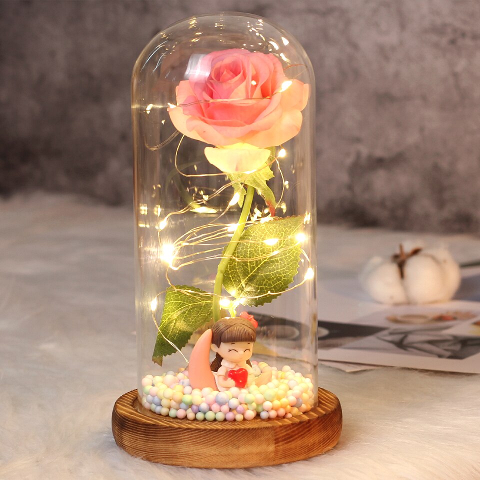 Beauty and Beast Rose Flower with Bear In Glass