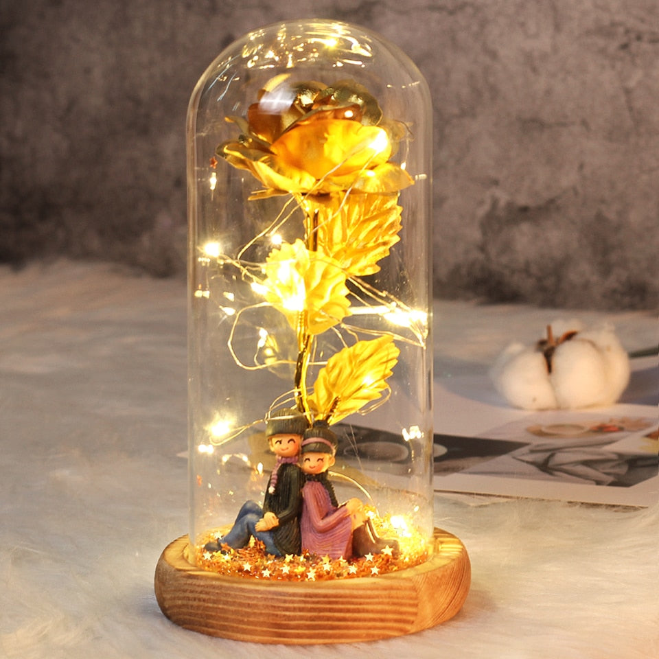 Beauty and Beast Rose Flower with Bear In Glass