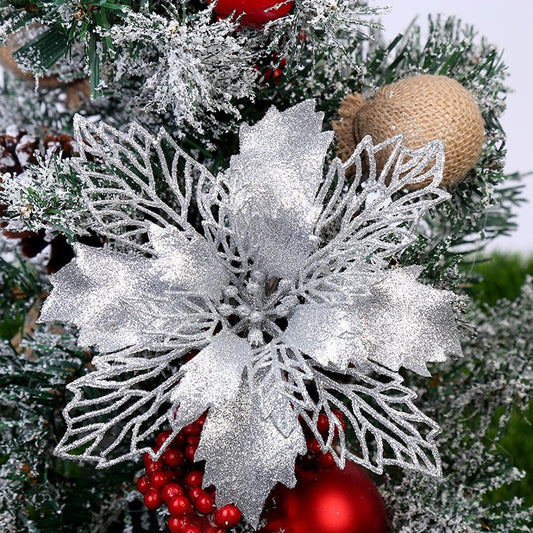 5pieces  Glitter Artificial Christmas Flowers