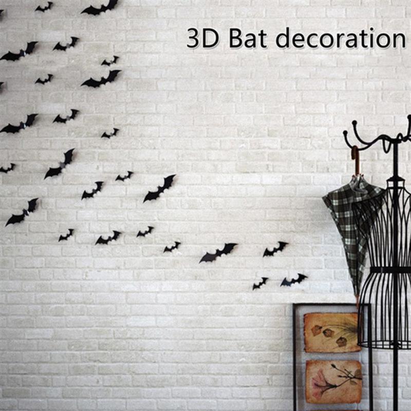 12pieces Halloween 3D Black Bat Wall Stickers