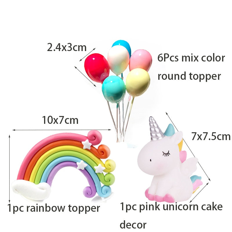 Rainbow Cake Toppers Unicorn Cloud Balloon Cake Flags