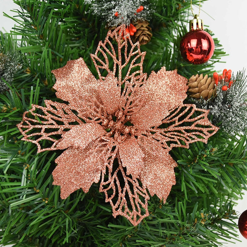 5pieces  Glitter Artificial Christmas Flowers