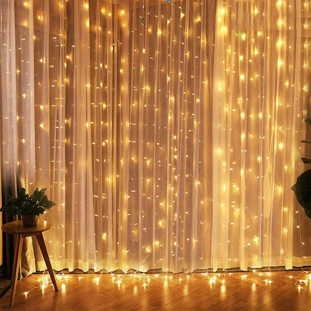 Christmas Lights Curtain Garland Decorations