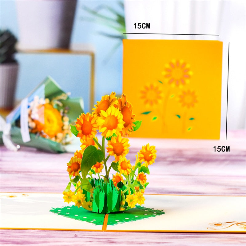 3D Pop-Up Cards Flowers Card Gifts Postcard