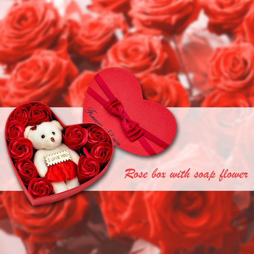 Soap Rose Flowers Bear Gift Box Valentine