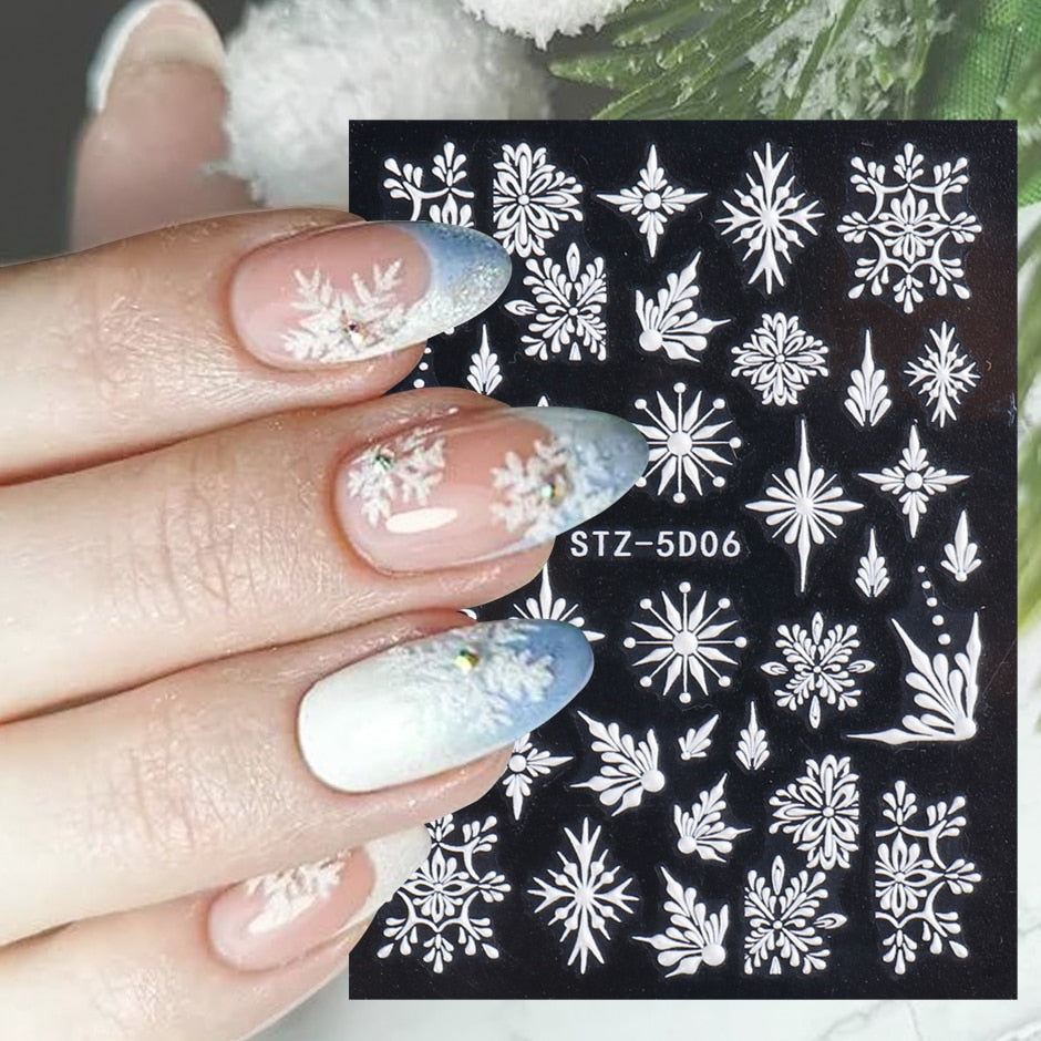 5D White Snowflakes Embossed Sticker Christmas