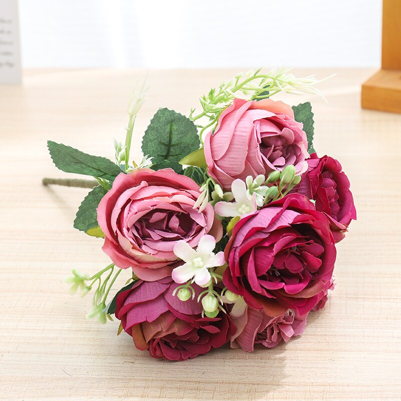 Artificial 7 Head Fake Plant Flowers Persian Rose Bouquet
