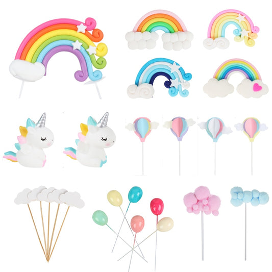 Rainbow multi color cloud cupcake topper