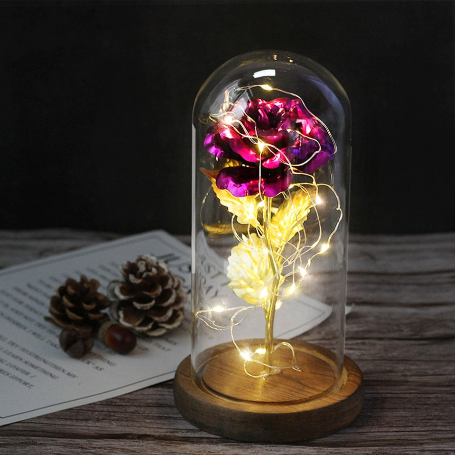 Beauty And The Beast Rose Rose In LED Glass Dome