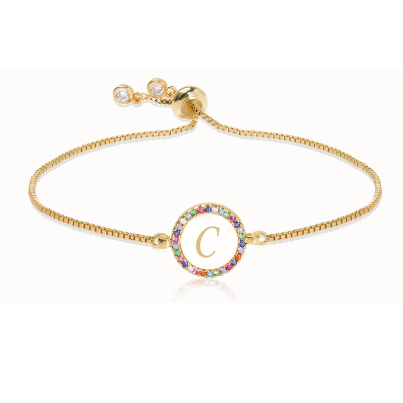 Adjustable Rainbow Zircon 26 Letter Bracelet