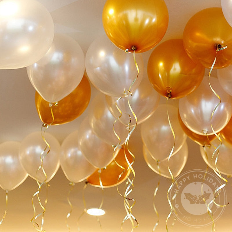 Gold White Balloons Party Theme Latex Balloon Garland