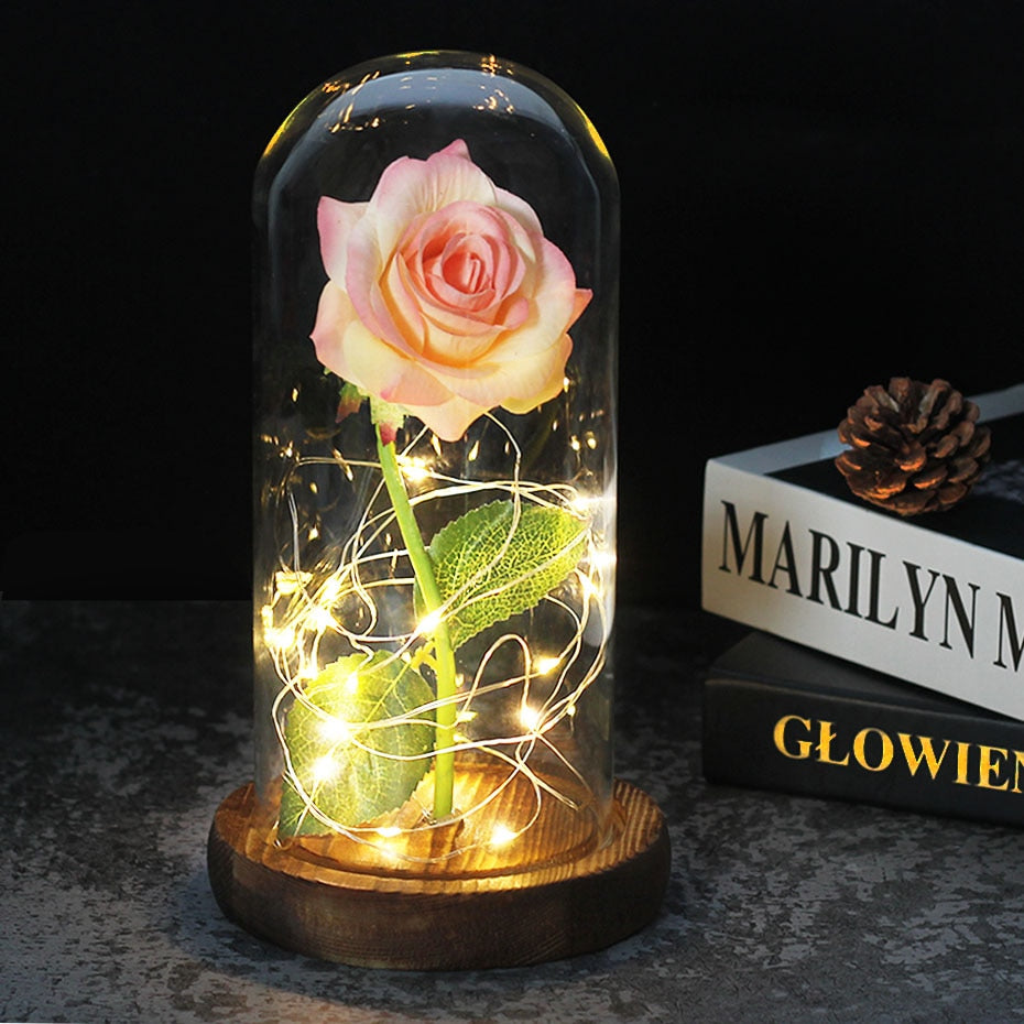 Beauty And The Beast Rose Rose In LED Glass Dome