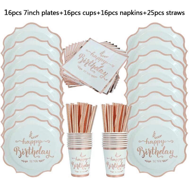 Rose Gold Birthday Decorations Disposable Tableware