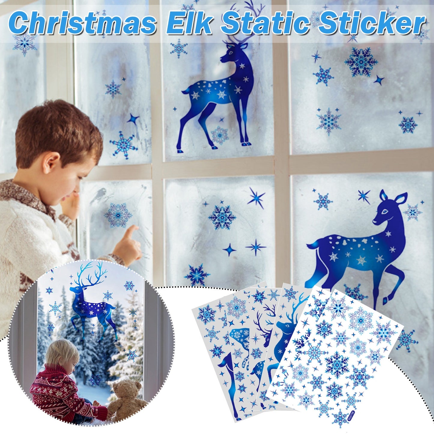 Christmas Window Glass Sticker Elk Snowflake