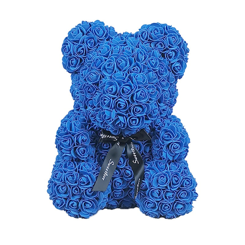 Red Teddy Bear of Rose Flower Artificial Christmas Gift Box