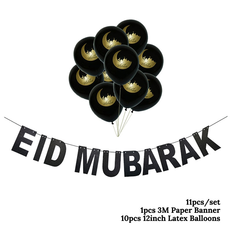 Eid Mubarak Banner Bunting Balloons  Decoration