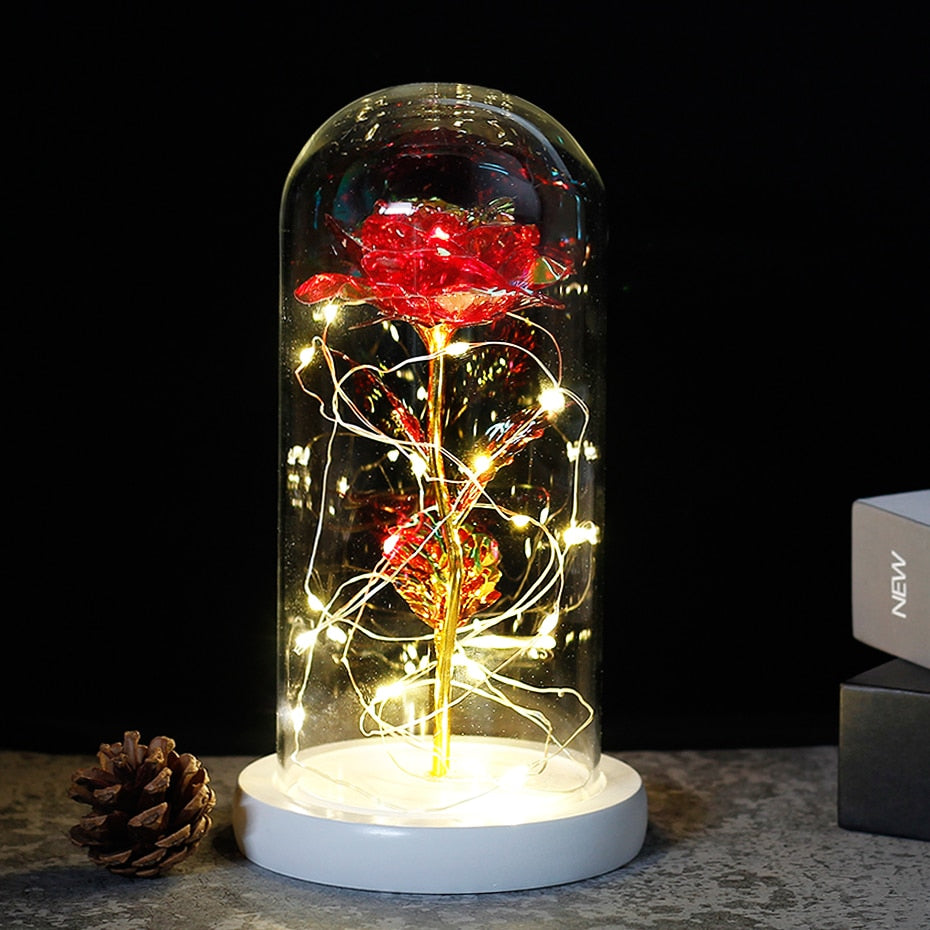 Beauty And The Beast Rose Rose In LED Glass Dome