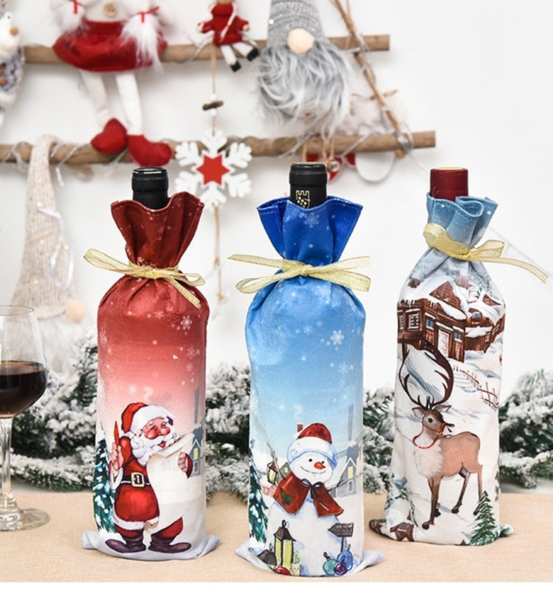 Cloth Christmas Wine Bottle Covers Santa Claus Wine Bottle Bag