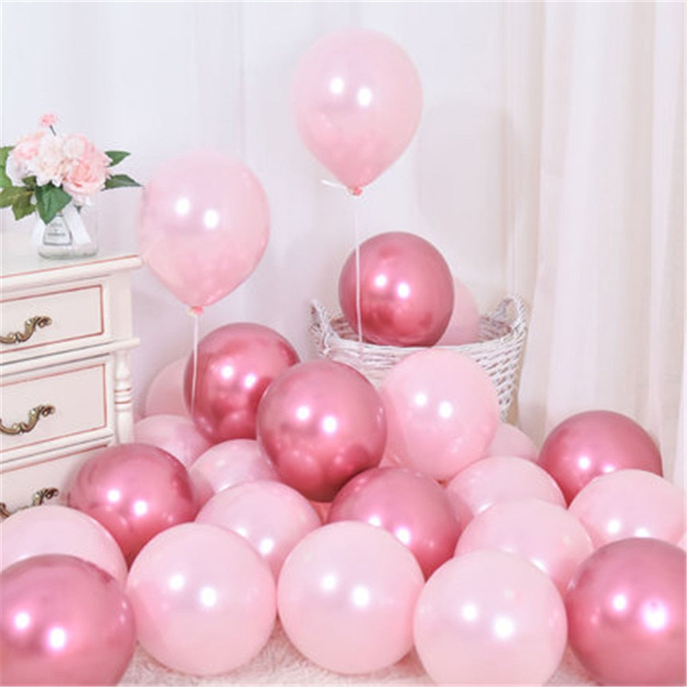Pink Silver Confetti balloons Set Chrome metallic