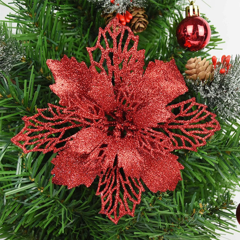 5pieces  Glitter Artificial Christmas Flowers