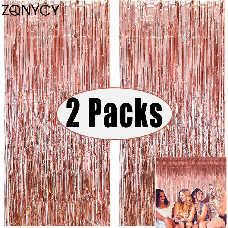 2 Pack Party Backdrop Metallic Foil Fringe Tinsel