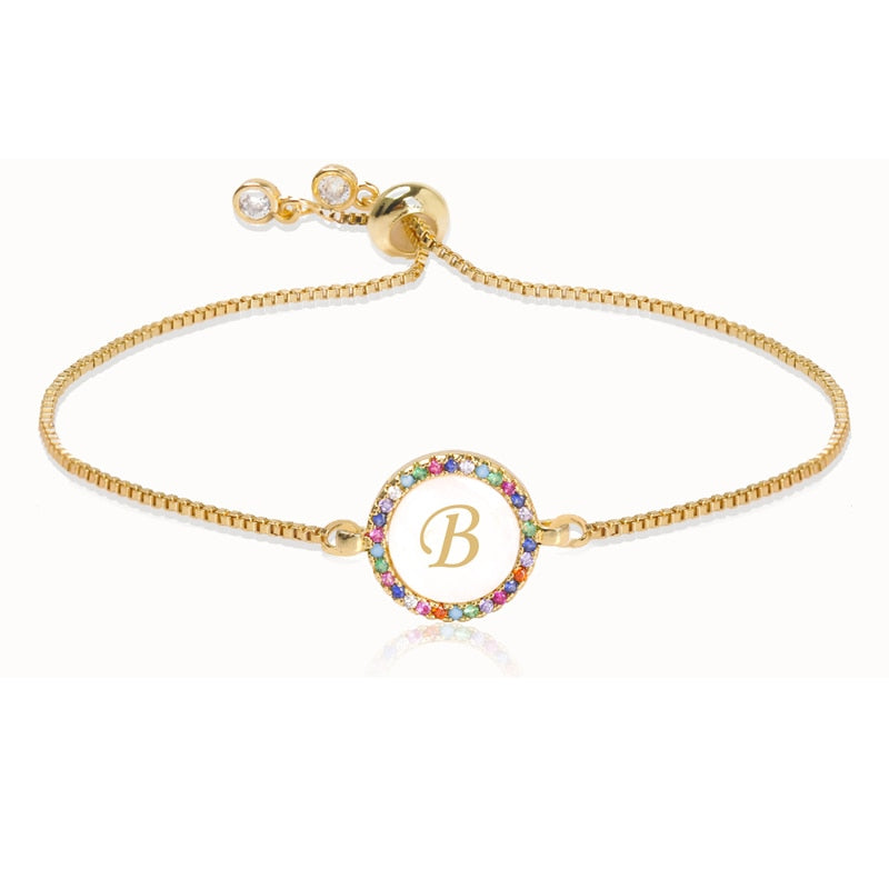 Adjustable Rainbow Zircon 26 Letter Bracelet