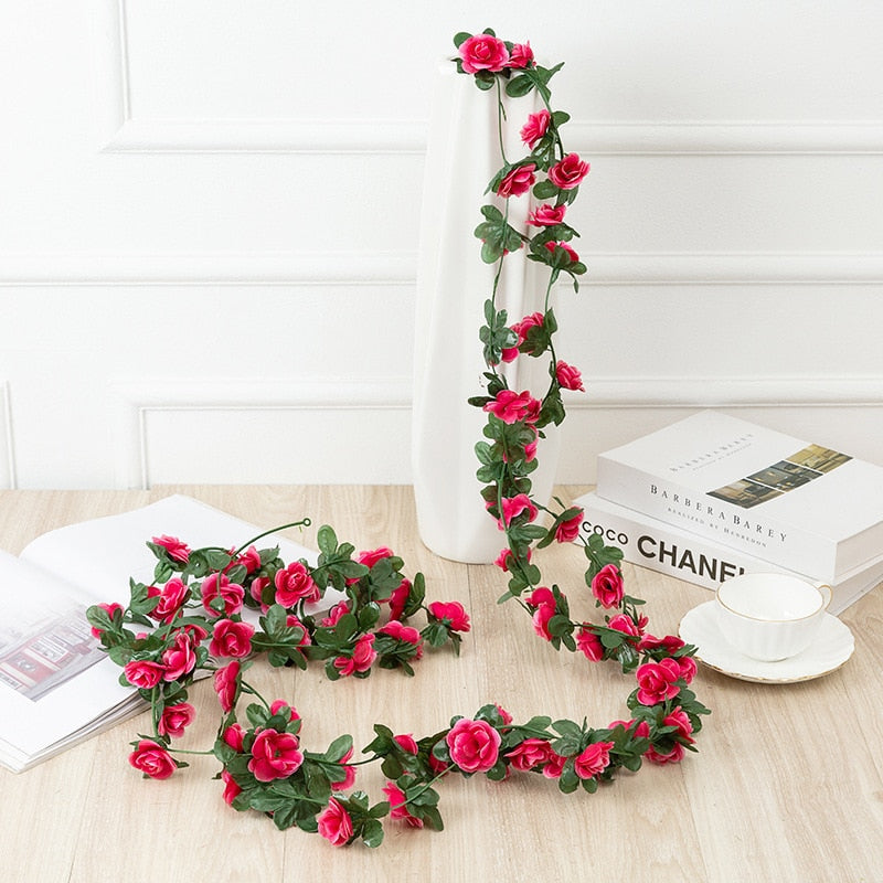 Rose Artificial Flowers Christmas Garland Fake Plant Vine